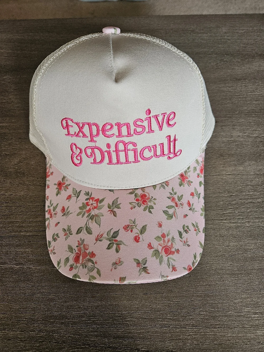 Women’s Pink Floral 'Expensive & Difficult' Trucker Hat-NWOT